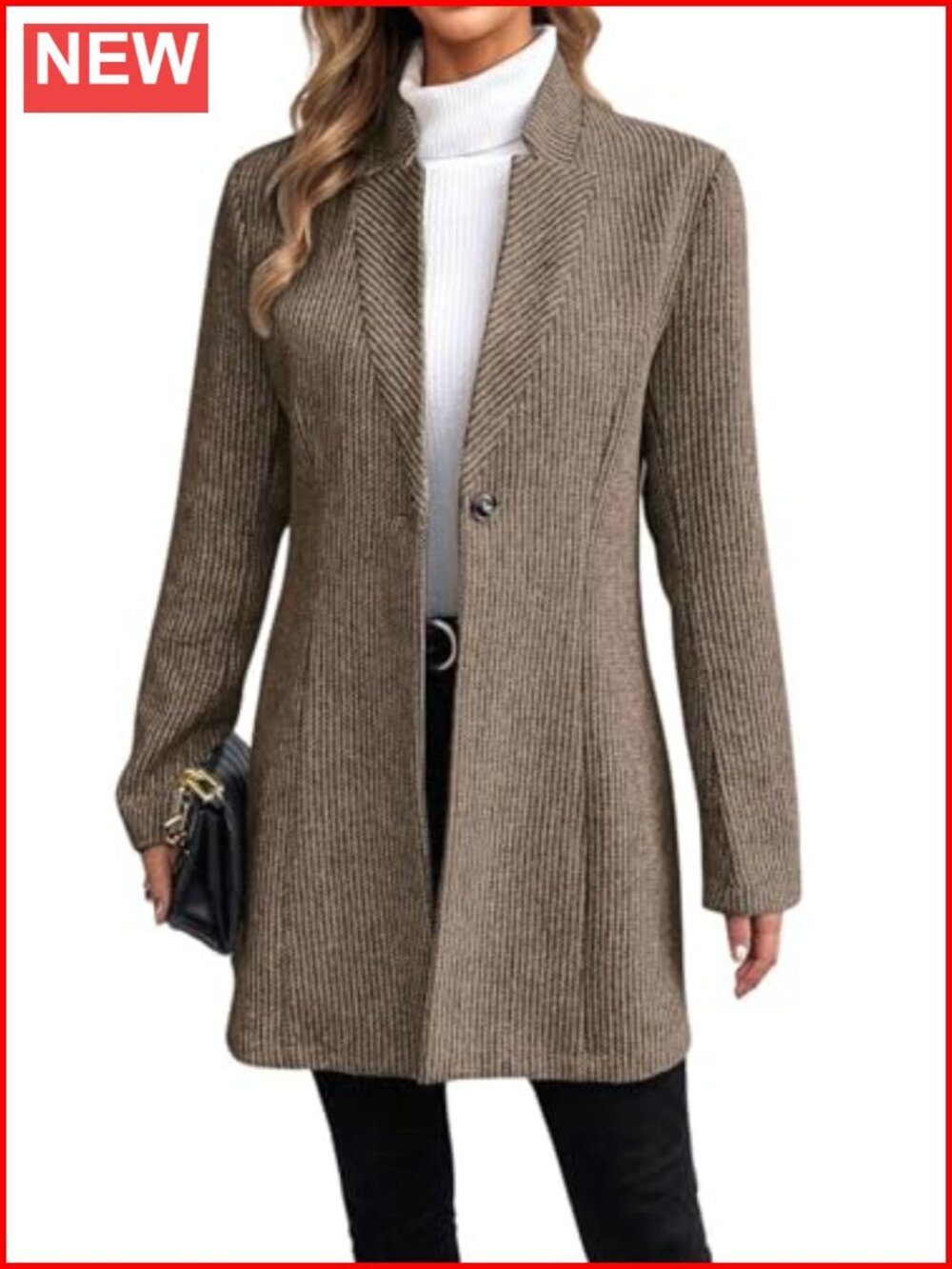 Women's Wool Blend Long Sleeve One Button Stand Collar Overcoat Blazer